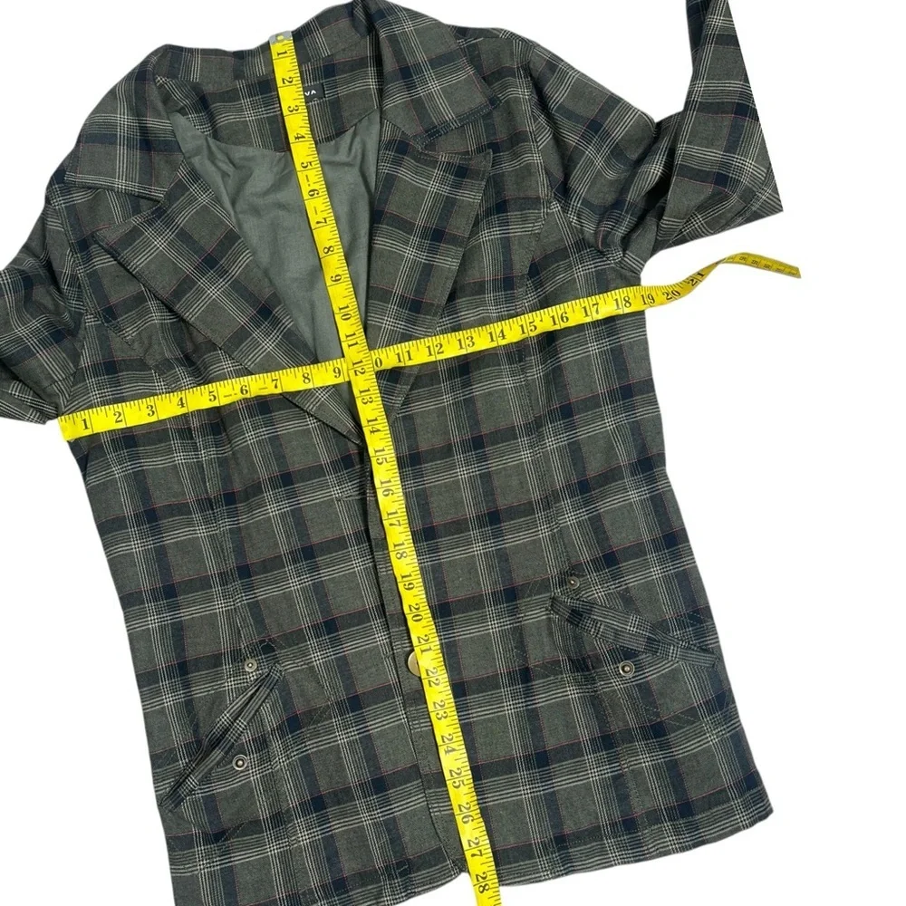 Vintage 90s Y2K Green Plaid Boyfriend Blazer Oversized Preppy Dark Academia